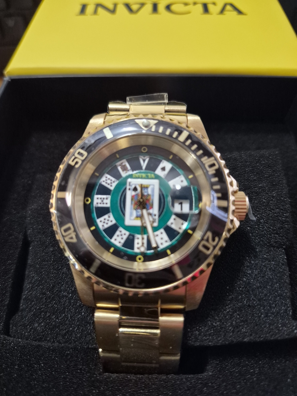 Invicta Men’s Gold Tone Card Dial Stainless Steel Watch - Gold/Green